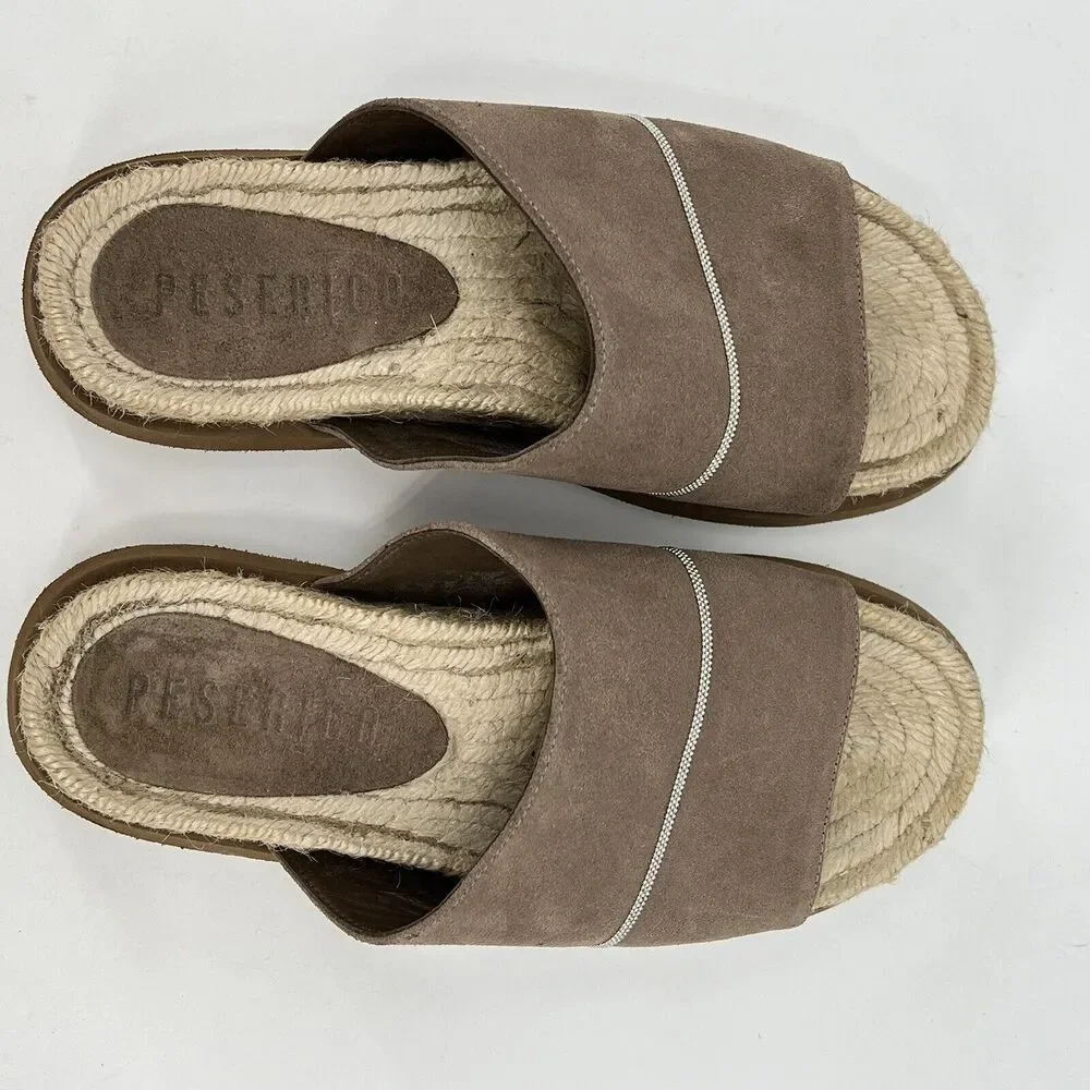 Peserico‎ Tan Leather Espadrille Slide Platform Sandals Women’s 7